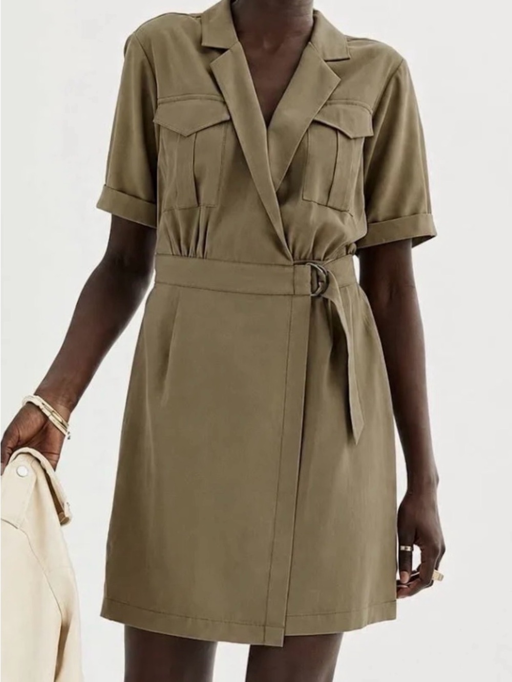 Nine West Olive Utility Wrap Mini Dress